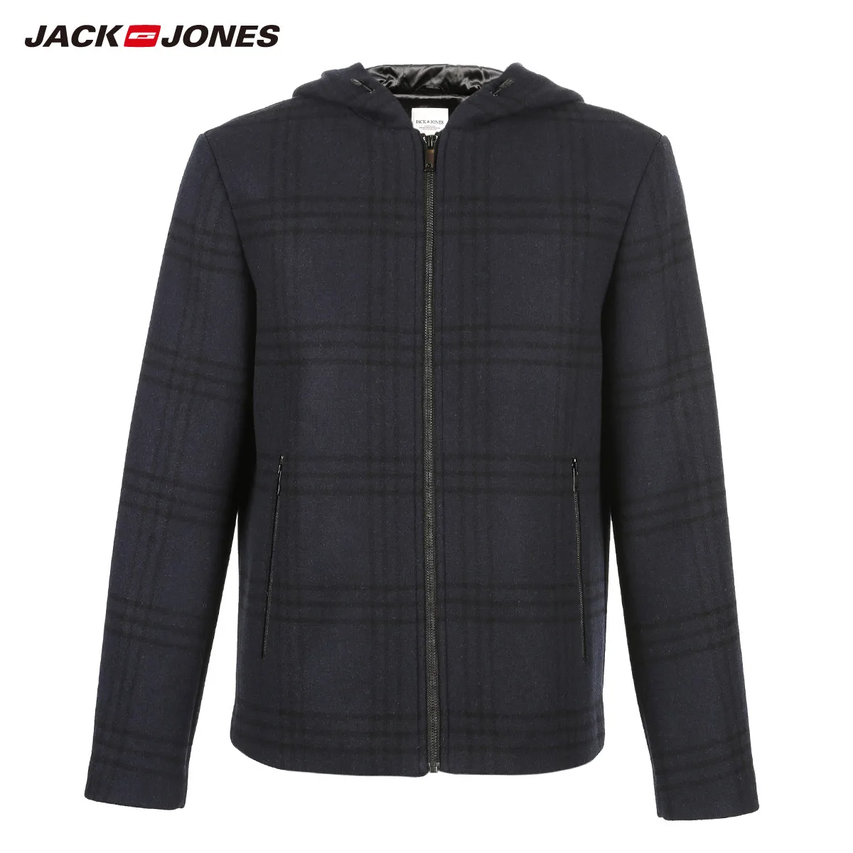 JackJones осень и зима мужское деловое шерстяное клетчатое пальто с капюшоном | 219127507