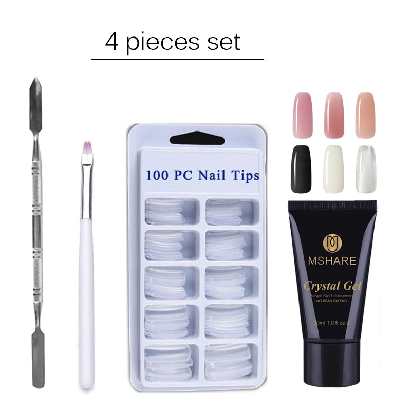 

MSHARE Poly Gel Nail Extension Sets Kit Quick Building Hard Gel Set Pink White Clear Crystal UV LED Builder Gel