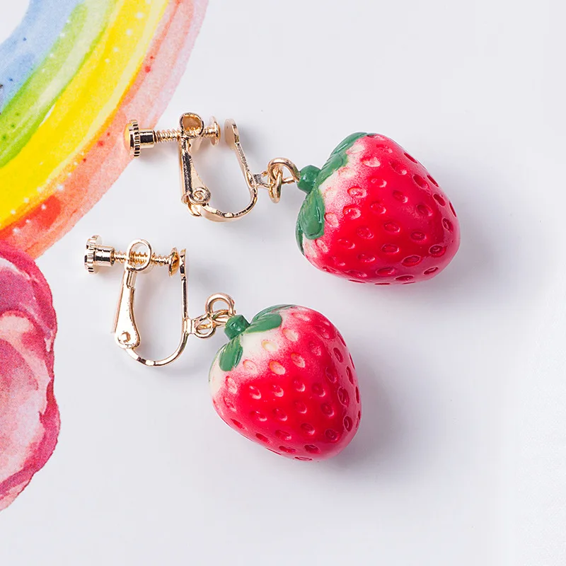 Fashion Jewelry Girls Women Fruit Strawberry Drop Earrings Ear Clip Jewellery Accessories drop earrings,dangle earrings,fruit design earrings