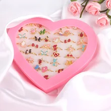 

10/20/36 Pcs Cute Adjustable Rings Children Girls Pretend Play Makeup Toys Cartoon Crystal Jewelry Alloy Animal Enamel Ring Gift