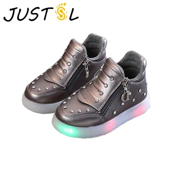 

Autumn Winter Boys Girls Fashion Casual Shoes Rhinestones Cartoon LED Lights Luminous Soft-Soled Kids Boots Children Wild Boots