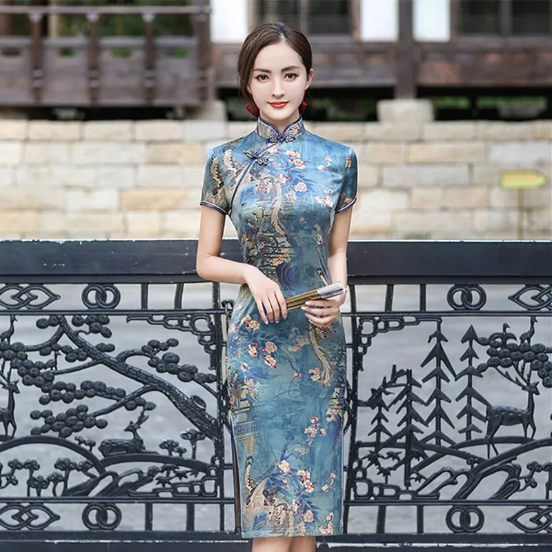 Modern Qipao Dress Silk Chinese Traditional Women Dresses Cheongsam Elegant Vestidos Wedding Party Dress Plus Size for Women