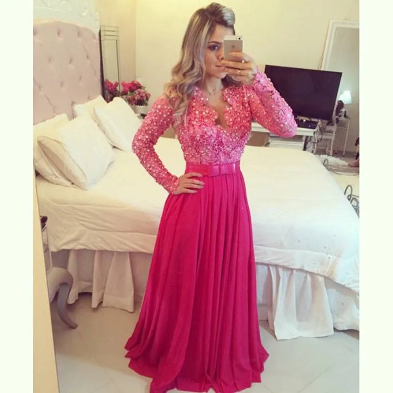 Элегантные вечерние платья с длинным рукавом новинка 2016 кружевные Vestido Longo