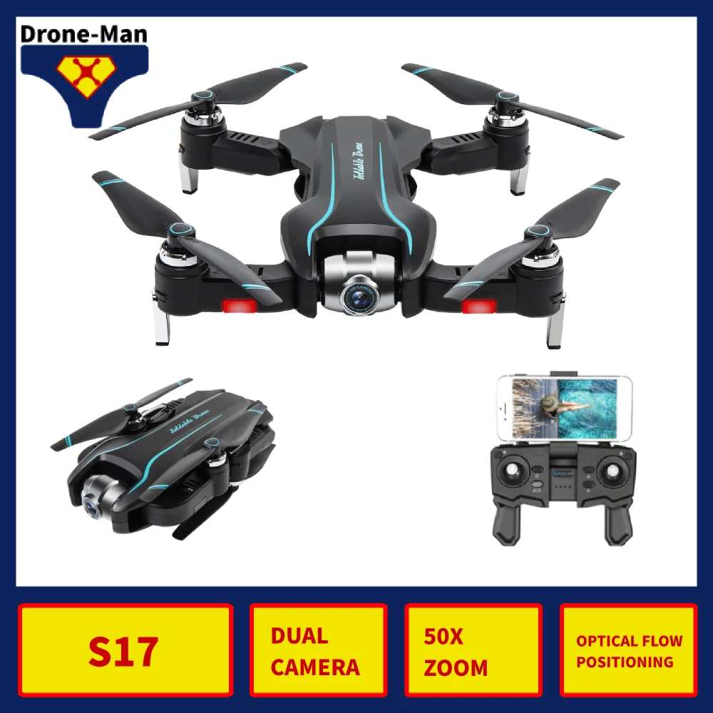 

RC Quadcopter S17 Drone 4K HD ESC 50X Zoom Wide Angle Dual Camera WIFI FPV Foldable Optical Flow Selfie Drones Professional