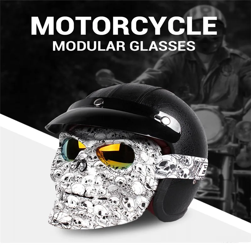 Череп маска половина шлем очки, мотоциклетные очки маска лыжные Съемные очки скутер маска шлема Скейт Мотоцикл маска для глаз