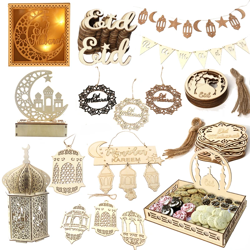 Decoración de Ramadán de decoración de madera EID Mubarak para el hogar, suministros de fiesta musulmana islámica, regalo de Ramadán, arid Al Adha, ornamento, 2021