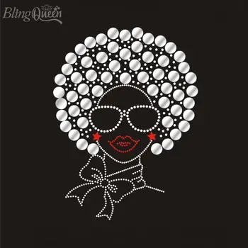 

BlingQueen 25PCS/LOT Korean Hotfix Rhinestone Heat Transfers Iron On Rhinestone Motifs Afro Lady Design