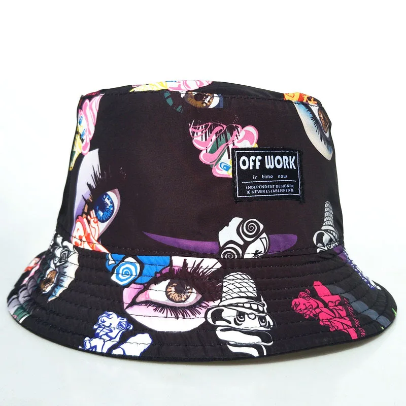 Hipster Hat Bucket Cap Graffiti Cotton Casual Adults Bucket Hat Caps Fishing Fisherman Beach Festival Sun High Quality Fashion (7)