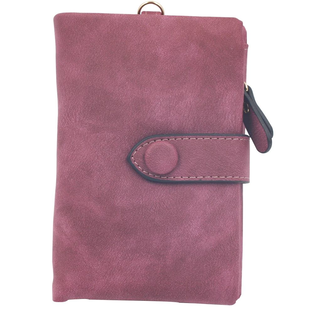 Purple Red Для женщин кошелек Портативный Повседневное из искусственной кожи винтажный кошелек для карт карман на молнии Сумочка многофункциональный складывающийся втрое, короткий кошелек - Цвет: Purple Red