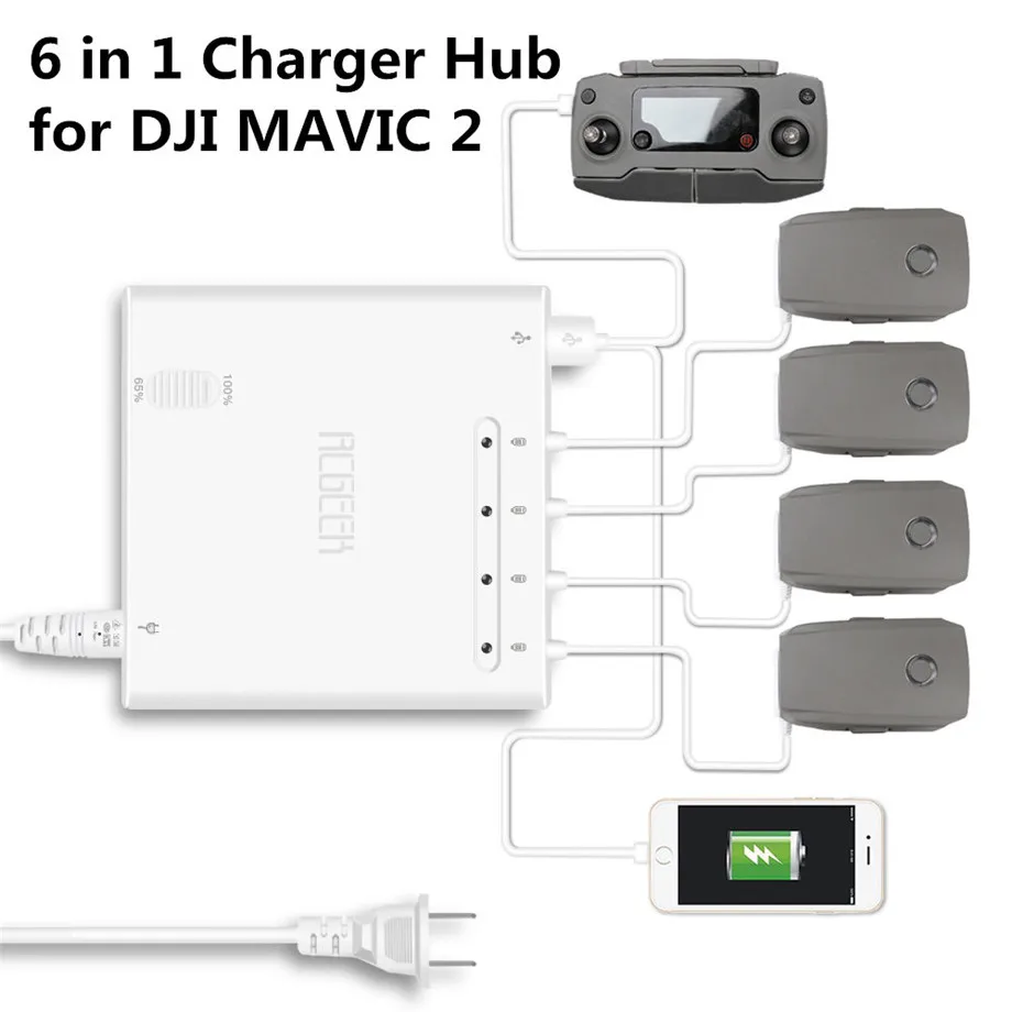 6 in 1 Mavic 2 Charger Battery Charge Remote Control phone Tablet Charge For DJI mavic 2 ProZoom Charger Hub With USB Port-1