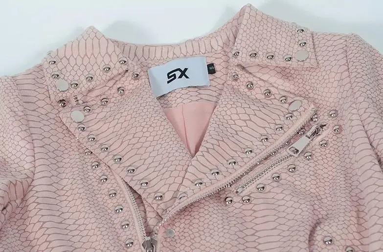 3XL розовая мотоциклетная байкерская куртка из искусственной кожи большого размера Женская осенне-Весенняя женская черная куртка на молнии с заклепками в стиле панк короткая куртка из искусственной кожи