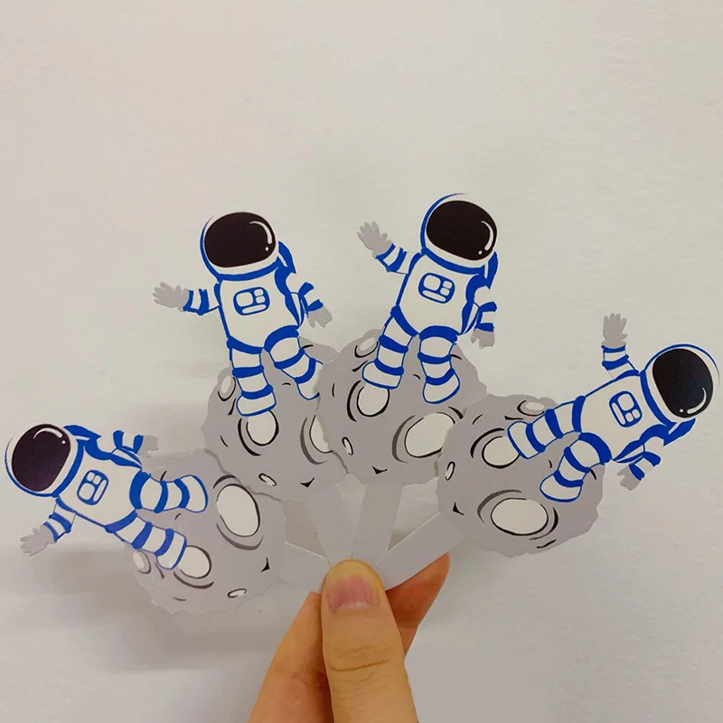 12Pcs Space Theme Party Decorations Astronaut Rocket Cake Topper Birthday Paper Cupcake Flag Dessert Table Decor Tag