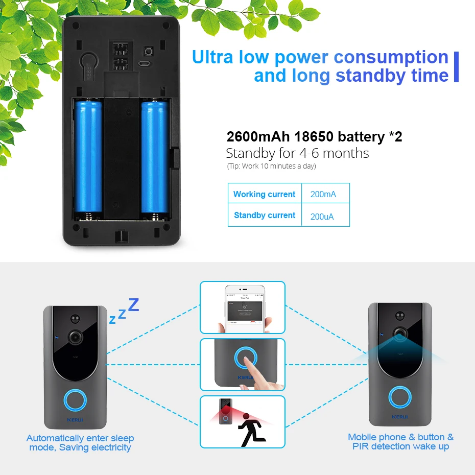 KERUI 1.0MP 720P Wireless Phone Smart WiFi Ring Doorbell Camera WiFi IP Door Bell Video Intercom For Apartments Home Security