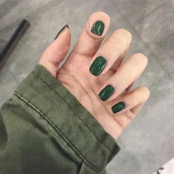 

24pcs/box with 2g glue Forest Green Square Head Artificial Nail Tips press on Fresh Pure Color Short Full Cover False Nails