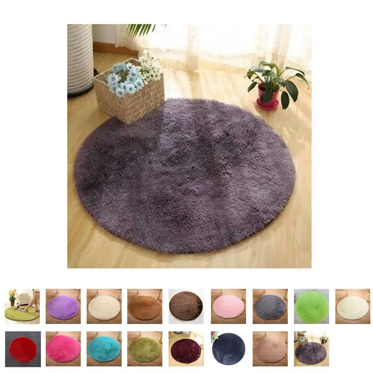 

Round Fluffy Rugs Anti-Skid Shaggy Area Rug Living Room Carpet Flooring Mat Fitness Yoga Mat Chair Cushion Bedside Carpet