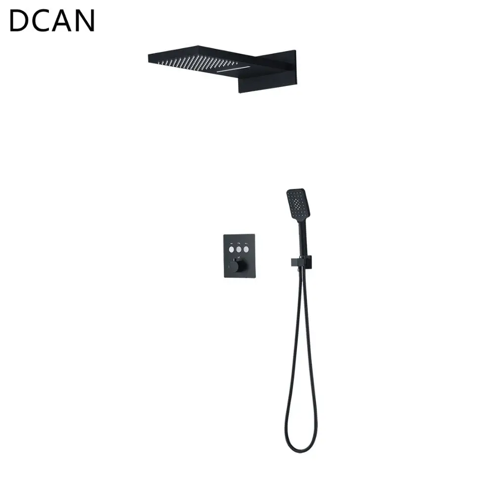 

DCAN Black Button Touch Shower System Dark Wall-Mounted Canopy Fly Rain Waterfall Embedded Box Shower Set