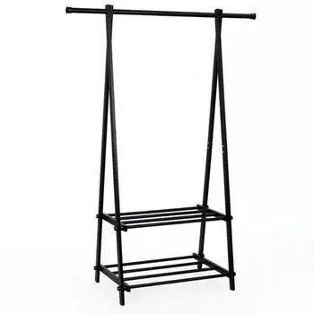 

2 Tier Layer Garment Rack Metal Clothes Coat Shoe Storage Shelf Stand Black