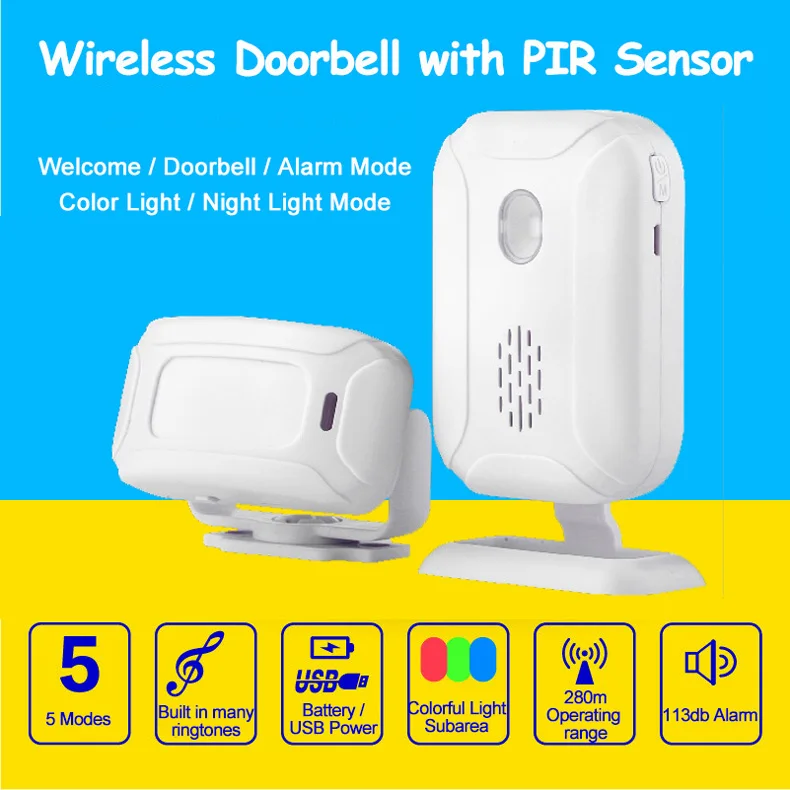 Porta de Boas-vindas Alarme de Segurança Gravável sem Fio Loja Sino Carrilhão Cortina Detector Sensor Movimento Infravermelho Voz 12 Sensor e detector