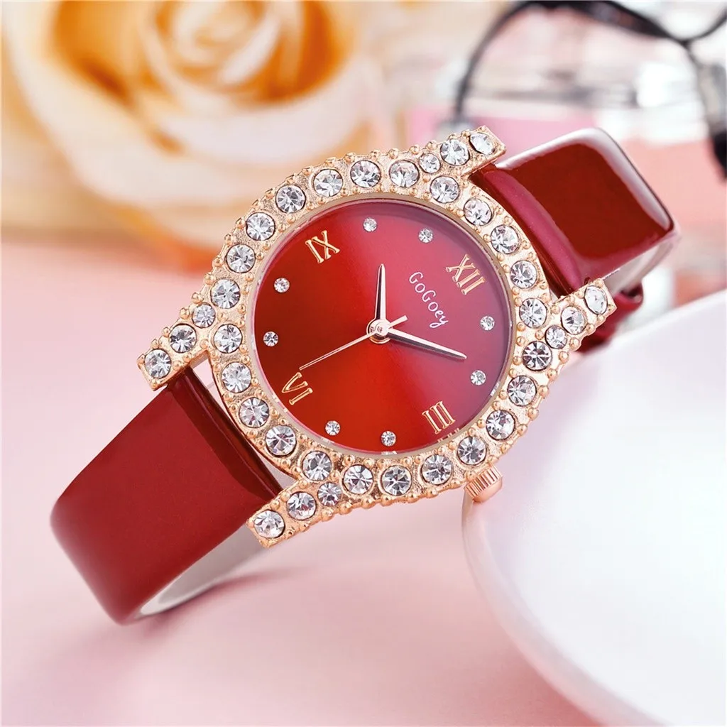 Women Watches Simple Romantic Simple Inlaid Leather Strap Bracelet Watch Ladies Quartz Watch ainless steel dial Clock Female