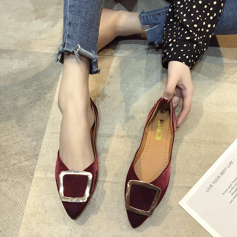 

2019 Summer New Style Korean-style Fashion WOMEN'S Shoes Flat Heel Low-Cut Slip-on Moccosins Pointed-Toe Suede Mom Shoes