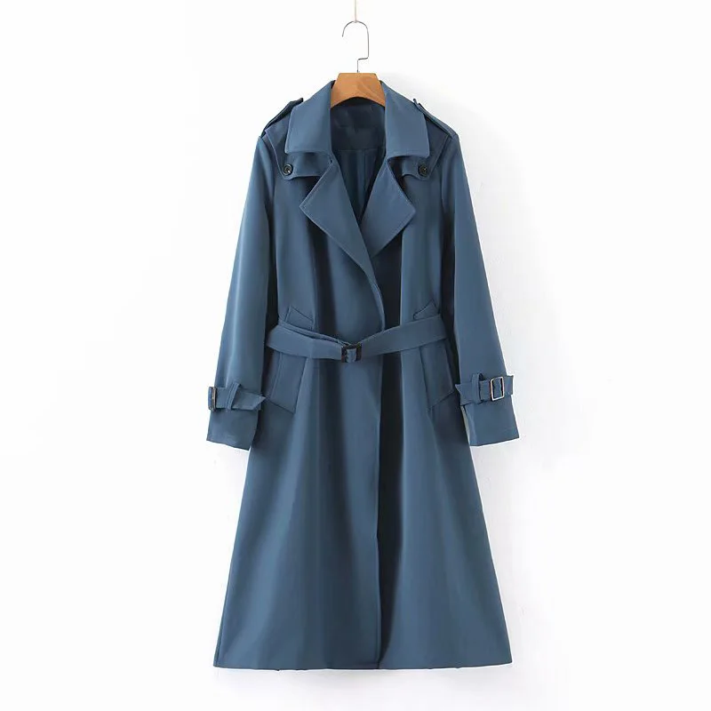 

2019 Autumn Women Long Solid Color Fashion Causal Sashes Ladies Outwear Trench Coat