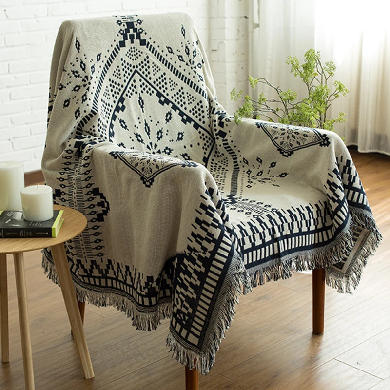 

Double-side Use Sofa Blanket Bohemian Style Plaid Throw Blankets For Beds Knit Soft Sleeping Chair Sofa Cover Blanket