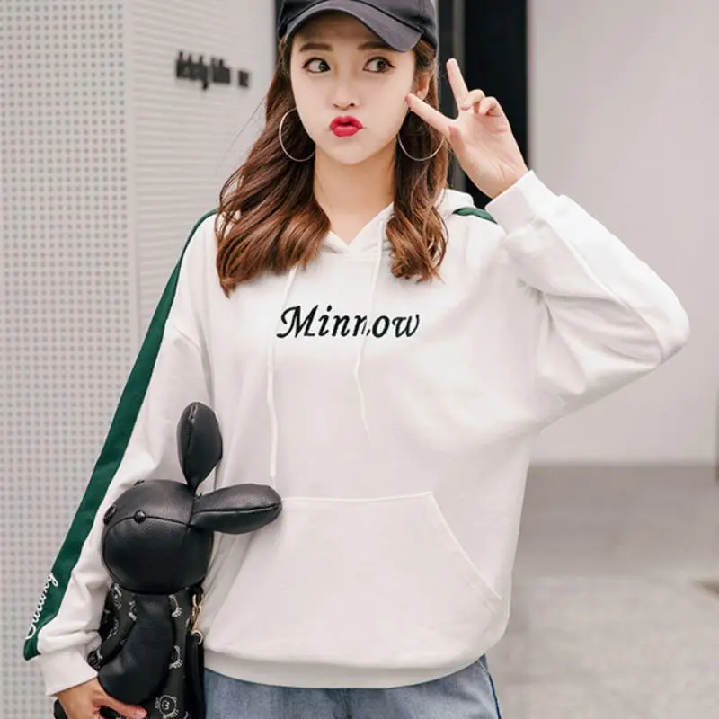 

White Sweatshirt Women Warm Autumn Thin Section Pullover Hoodie Letter Print Long Sleeve Casual Loose Tops Sweatshirt Plus Size