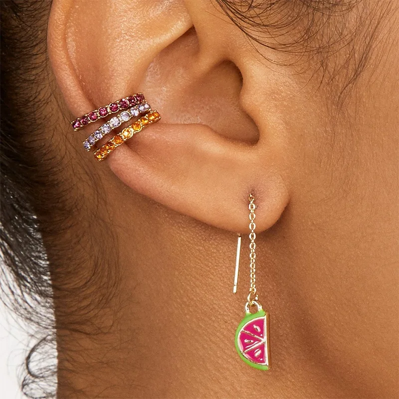 

Alloy C- shaped rhinestone clip earrings ear clip fashionable 6-piece suit earring Women accessories