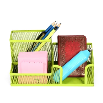 

New European Simple Style Pen Holder 3 Compartments Desk Organizer Metal Mesh Pen Organizer Desktop Organizer Rust-proof Durable