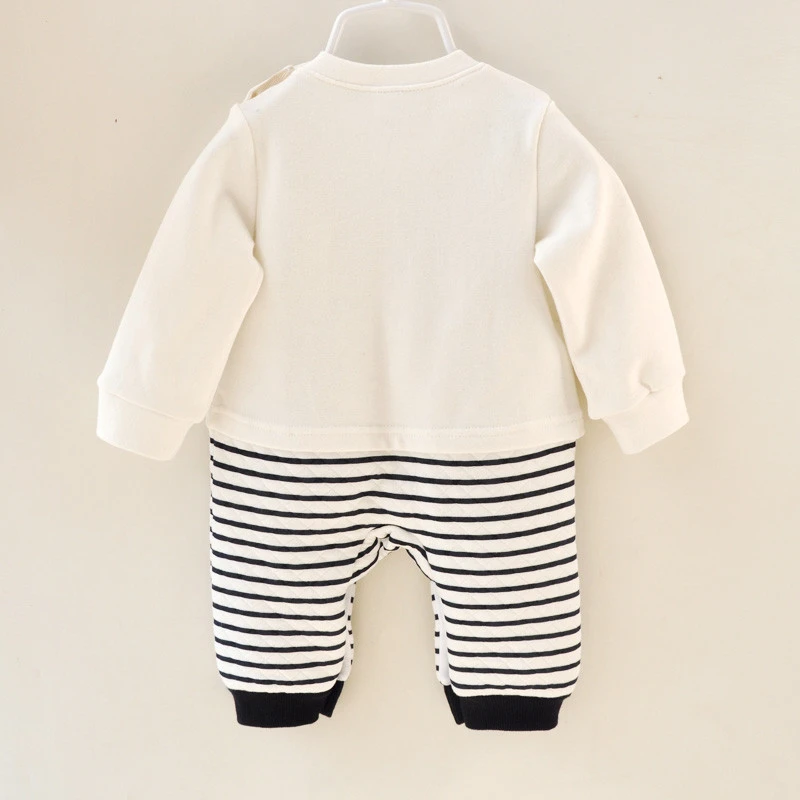  2 Pcs Newborn Baby Boy Clothes Winter Thicken Warm Stripe Hoodie Jacket+Jumpsuit Boys Clothing Spor