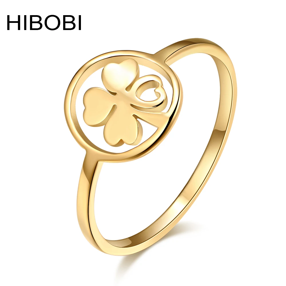 

HIBOBI High Polished Stainless Steel Clover Ring For Women Love Engagemen Wedding Rings Anillos Mujer Bague Femme Jewelry W35