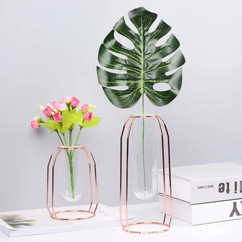 

Hot Sale Metal Hydroponic Vase Glass Test Tube With Stainless Steel Rack Hanging Type Rose Gold Hydroponic Vase Home Decor