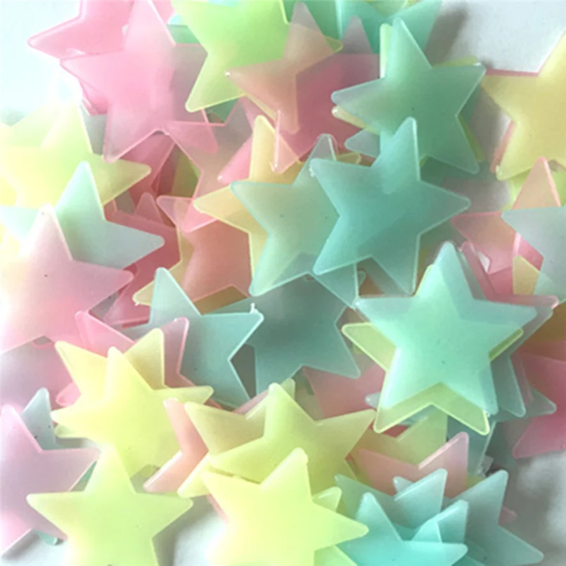 100Pcs kids bedroom fluorescent lights glow in the dark stars wall stickers stars luminous stickers red yellow blue 30D3 (7)