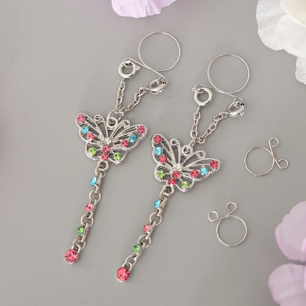 2 Pieces Nipple Rings + 2 Pieces Alternative Small Rings Butterfly Dangle Nipple Rings Piercing