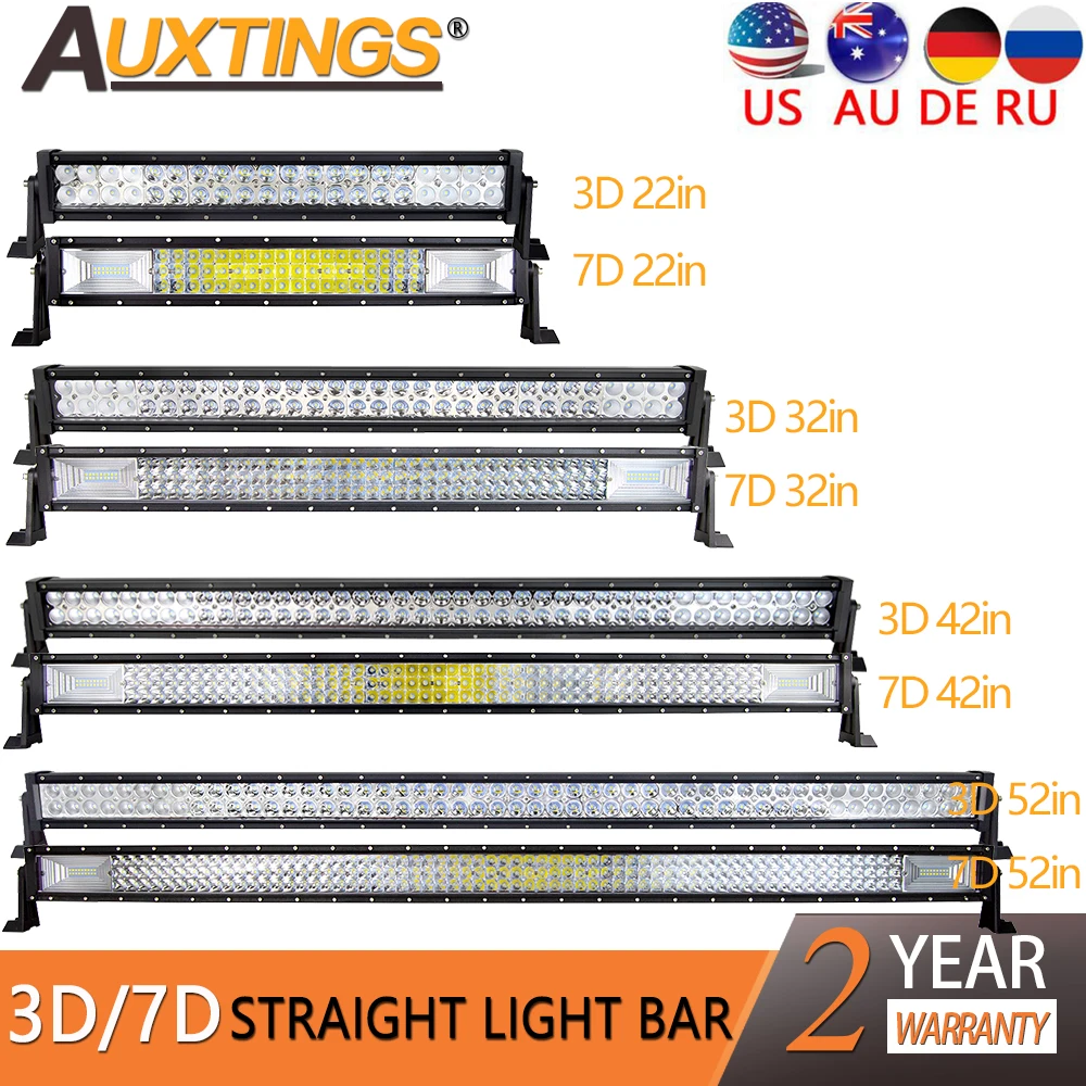 Auxtings 22 "32" 42 "52" Pollici Led Light Bar Work Light 3D/7D Led Bar 4X4 Truck Atv Car Offroad Driving Straight Light Bar