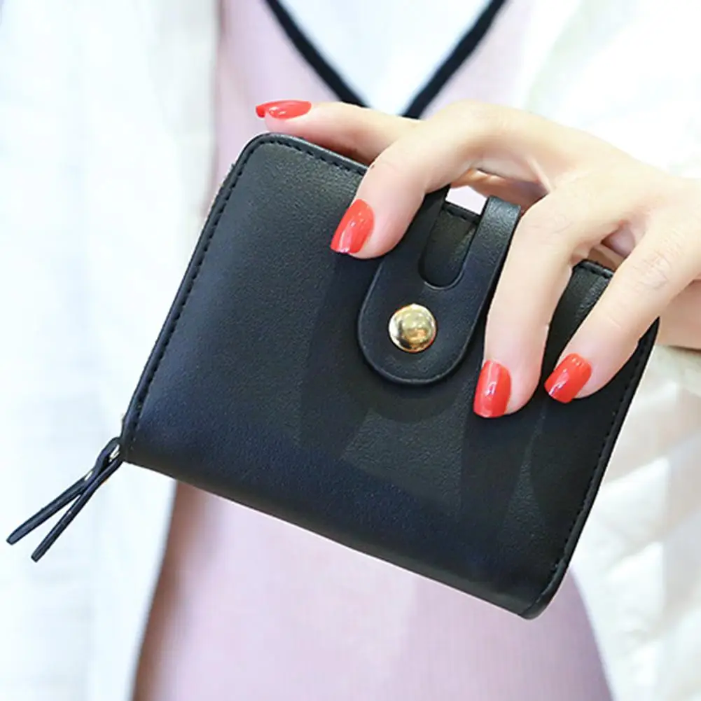 

Women Mini Solid Color Fashion Faux Leather Clutches Purse Multi Slots Short Wallet money