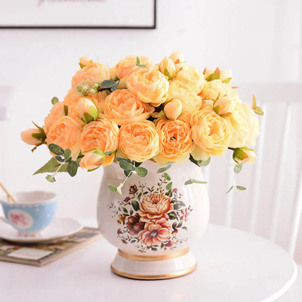 

Flower Bouquet 5 Heads Artificial Rose Buds Wedding Decorative Plastic Silk Cloth Fake Flower,