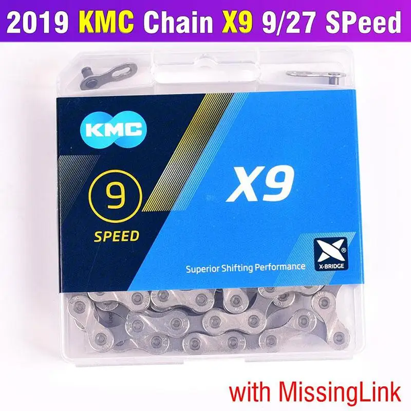 Велосипедная цепь KMC X9 X9.93 MTB дорожный велосипед серебряная цепь 116L 9 скоростная волшебная кнопка горный с оригинальной коробкой и MissingLin