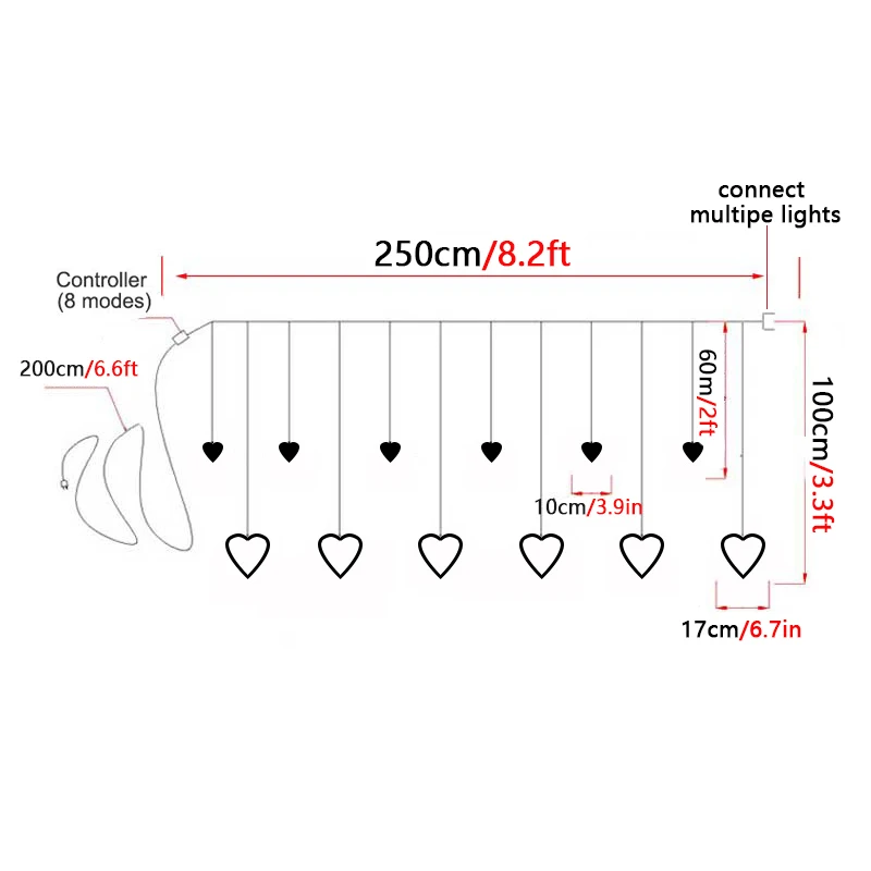 Хрустальный СВЕТОДИОДНЫЙ занавес в форме сердца, декоративные оконные занавески, гирлянды с 8 режимами, вечерние, свадебные и садовые украшения стен