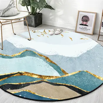 

Carpets for Living Room Abstract Blue Green Landscape Pattern Round Carpet Area Rug for Bedroom Home Decor