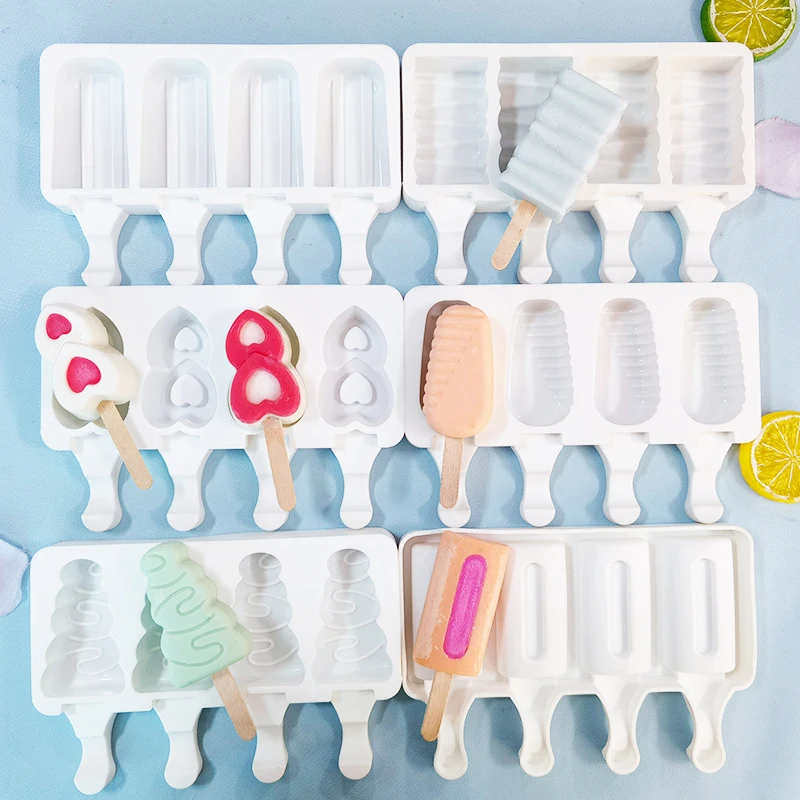 8/4 buracos verão vários moldes de sorvete de picolé de silicone diy caseiro freezer gelo lolly moldes sobremesa suco de frutas moldes (branco)