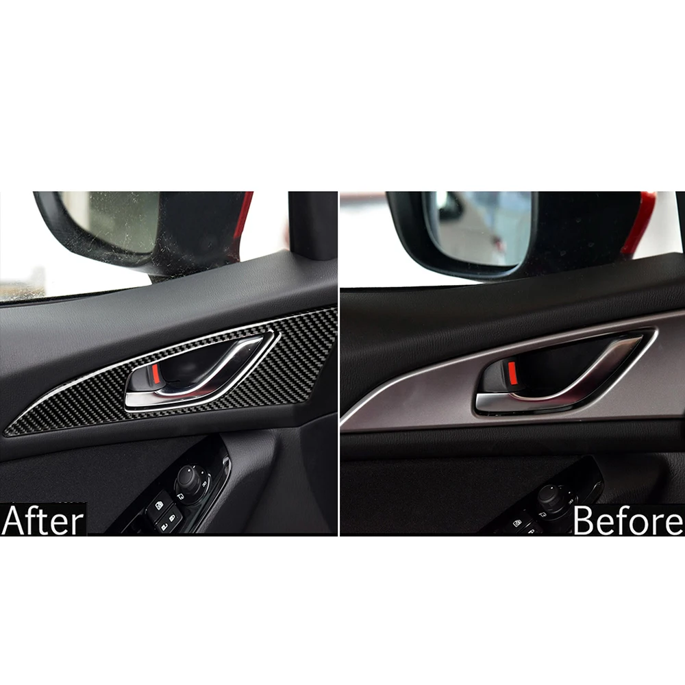 

2pcs Carbon Fiber Car Door Handle Panel Trim Covers for Mazda 3 Axela 2017-2018 black car interior Door Handle Panel Frame trims