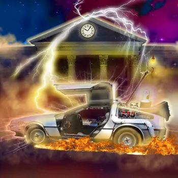 

Back To Future Car House Clock Magic backdrops Vinyl cloth High quality Computer print party photography backgrounds
