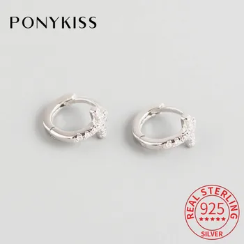 

PONYKISS Genuine S925 Sterling Silver Cross Zircon Minimlist Hoop Earrings Women Party Fine Jewelry Accessories Classic Gift