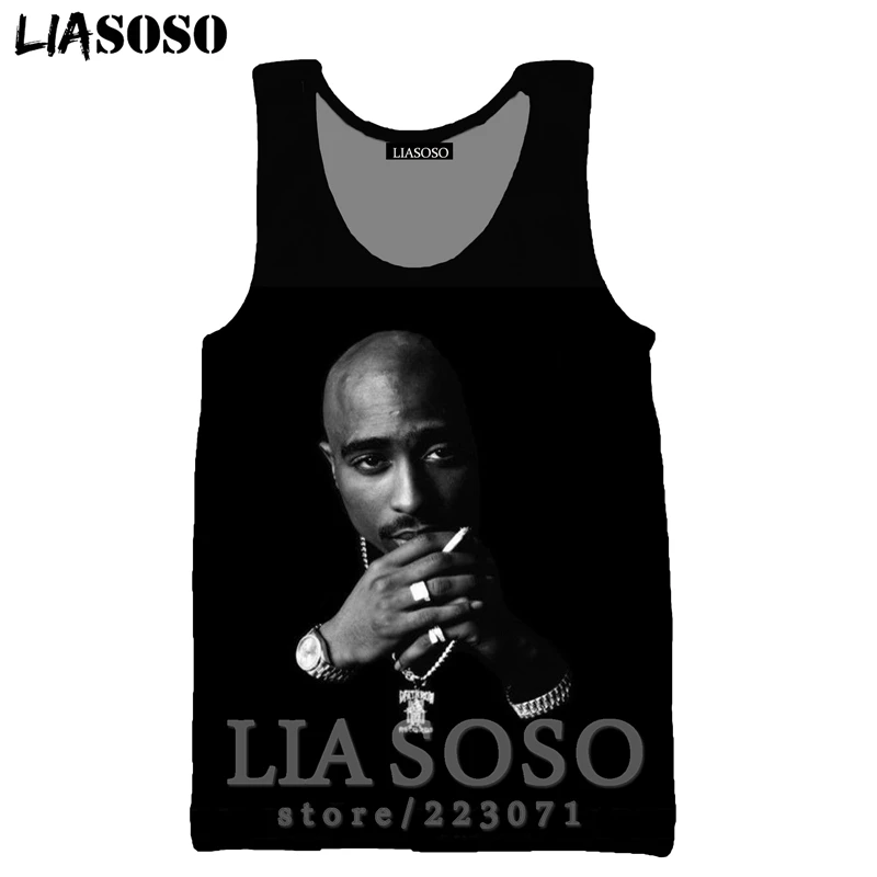 2Pac жилет LIASOSO, летняя новинка, Мужская и Женская толстовка, 3D принт, рэппер, о-образный вырез, майка, без рукавов, в стиле хип-хоп, уличная одежда, пуловер, A295-1