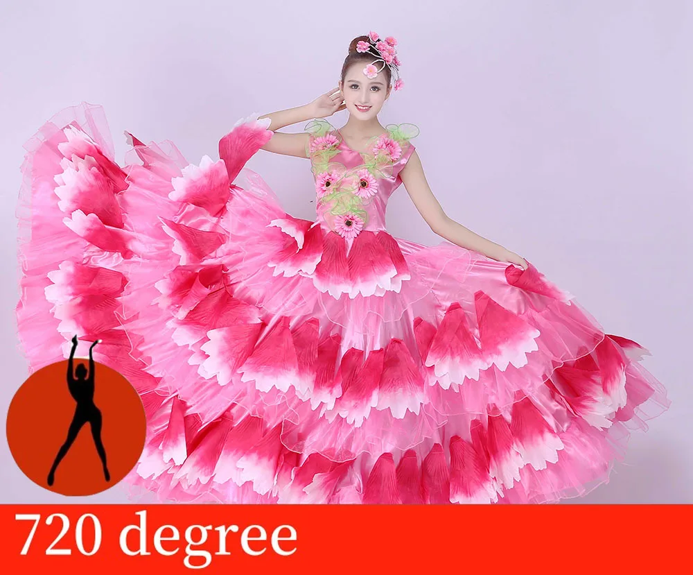 Испанская коррида фламенко платья для женщин девушки живота платье с широкой юбкой для танцев лепесток юбка современный танец Испания юбки фламенко SL1461 - Цвет: sleeveless pink  720