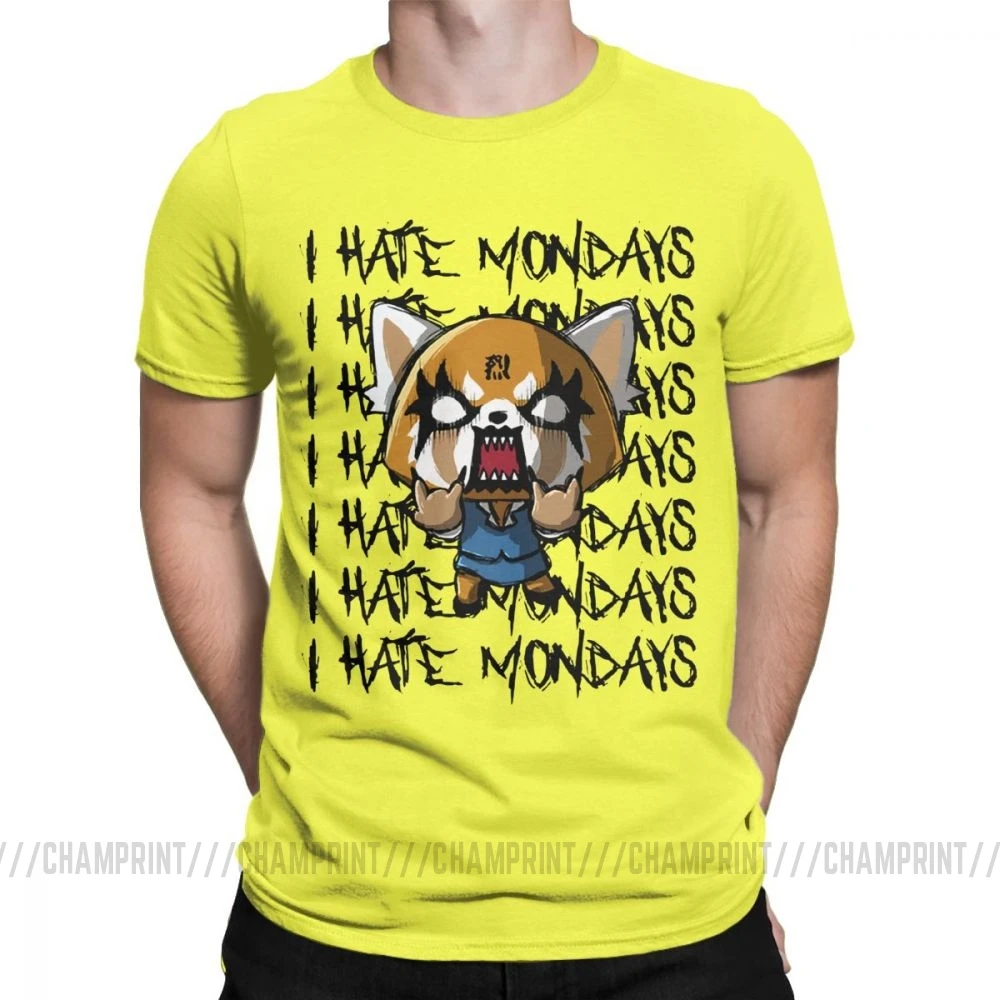 Мужские футболки Aggretsuko aggression Retsuko I Hate Monday, хлопковая одежда, Забавные футболки с коротким рукавом и круглым вырезом, футболки с принтом - Цвет: Цвет: желтый