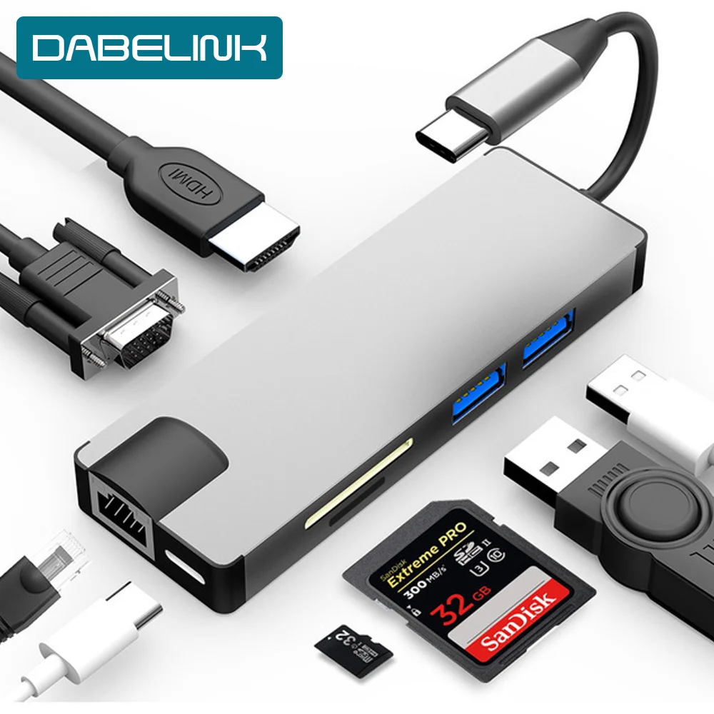 Док станция thunderbolt 3 для Macbook Pro USB Type C на 4K HDMI VGA HUB USB3.1 к RJ45 Lan USB3.0 PD 100 Вт|USB-хабы| |
