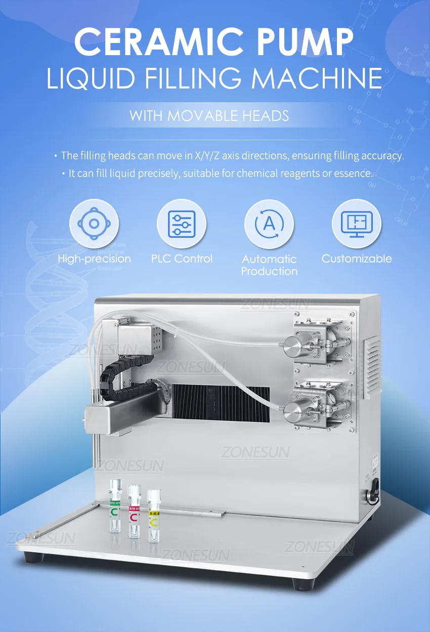 ZONESUN ZS-YTXYZ2 Máquina automática de llenado de líquidos de dosis pequeña con bomba de cerámica de 2 boquillas