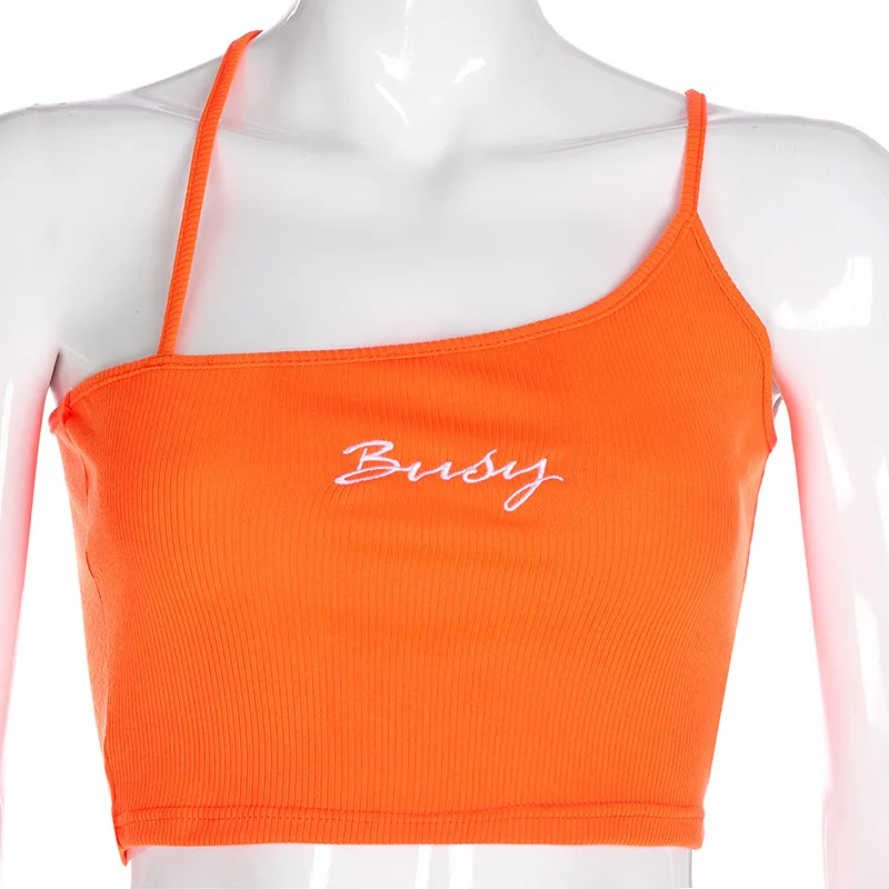 

YYXZ Summer Fashion Cute Slim Sexy Embroidery Letters SML Thin Fabric Elastic Woman Casual Short Camis Lady Skinny Crop Top